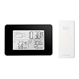 Homcoice Stazione Meteorologica digitale wireless con sensore esterno, Orologio radiocontrollato DCF, Termometro Igrometro interno/esterno con previsioni meteo animate, sveglia, funzione snooze(Nero)