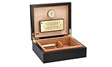 adorini Humidor Torino - Deluxe in nero | igrometro a capello ad alta precisione per la conservazione di 30 sigari | scatola di sigari per regolare l'umidità.