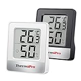 ThermoPro TP49 2 Pezzi Mini Igrometro Termometro Digitale Termoigrometro da Interno per Casa Monitor di Temperatura e umidità per Ambienti con Livello di Comfort, Bianco e Nero