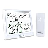 LEVIPE Stazione Meteo con Sensore Esterno, Wireless con Sveglia, Data Temperatura umidità, Fase Lunare, Retroilluminazione Regolabile, Bianco