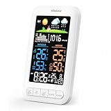 Vexloria Stazione Meteo Wireless Con Sensore Esterno, Termometro Da Interno, Igrometro Da Interno Con Visualizzazione Della Temperatura, Previsioni Meteo, Sveglia, Versione Di Aggiornamento Bianco