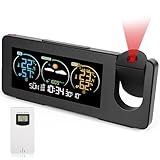 Gerbala Stazione Meteo con Sensore Esterno, Wireless Meteorologica con Proiettore, Display a Colori, Previsioni del Tempo, Barometro, Sveglia, Termometro, Igrometro, Uso Interno ed Esterno
