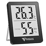 DOQAUS Igrometro Termometro Digitale, Termometro Ambiente Interno con l'Icona di Comforto, Monitor di Temperatura e Umidità, Mini Termometro Casa Interno per Ufficio, Serra,Stanza del Bambino(Nero)