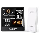 Raddy WF-50V Stazione meteorologica wireless, Termometro Igrometro per interni ed esterni, 5,0'' VA display, alimentazione tramite USB-C, previsioni del tempo, sensore remoto wireless (Nero)