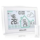 BALDR Stazione Meteo LCD con Sensore Esterno, Stazione Metereologica con Previsioni Meteo, Temperatura e Umidità, Livello di Comfort, 4 Livelli di Retroilluminazione