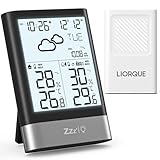 LIORQUE Stazione Meteo con Sensore Esterno, Stazione Meteorologica Wireless con Sveglia, Previsioni del Tempo, Data, Temperatura,Umidità, Retroilluminazione Regolabile, Nero (Batteria Inclusa)