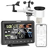 Sainlogic 7 in 1 Stazione Meteo WiFi con 7,33' Grande Display, Stazione Meteo con Sensore Esterno con APP, Anemometro, Pluviometro,Termometro, Igrometro, Wunderground, Previsioni del Tempo per Cortile