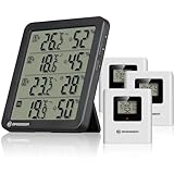 Bresser Termoigrometro Quadro NV con 4 punti di misurazione, sensore integrato e 3 sensori wireless, indicatore di comfort Smiley, memoria Min/Max, IP44