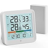 VOCOO Termometro Igrometro Wireless Digitale per Interno Esterno,Monitor di umidità Misuratore di Temperatura e Umidità con 1 Sensori Remoti,Retroilluminazione, Icona Comfort Tendenza, 100m Range