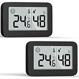 DOOMAY Mini igrometro Termometro da Interno, Misuratore di umidità Digitale con Pulsante di Commutazione Celsius Fahrenheit, Misuratore di umidità Monitor della Temperatura per Cameretta,Nero(2)