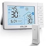 Vexloria Stazione Meteo Wireless Con Sensore Esterno, Termometro Da Interno, Igrometro Da Interno Con Visualizzazione Della Temperatura, Previsioni Meteo, Visualizzazione Dell'Ora, Sveglia, Bianco