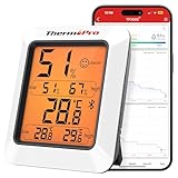 ThermoPro Termoigrometro per Casa TP350, Termometro Bluetooth per Serra da Interni Monitor Fino a 80m, Sensore di Temperatura Misuratore di Umidità Retroilluminato con Esportazione Dati per 2 Anni