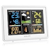 BALDR Stazione Meteo con Sensore Esterno, Display a Colori, Orologio Radiofonico DCF, Previsioni del Tempo, Barometro, Fasi Lunari, Termometro Interno ed Esterno, Igrometro