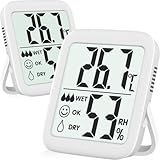 Antonki 2 pezzi Termometro Ambiente Interno, Igrometro Digitale, Misuratore di Umidità, Monitor di Temperatura e Umidità per Casa, Asilo Nido, Terrario, Incubatrice, Serra - Batteria Inclusa