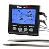 ThermoPro TP17B Termometro Per Carne, Digitale, a Doppia Sonda, Con Ampio Display LCD Retroilluminato, Termometro Da Cucina, Barbecue E Forno, Cucina, Affumicatore, Con Timer