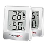 ThermoPro TP49-2 Piccolo Igrometro Digitale Termometro Interno Termometro Dell'atmosfera Monitor di Temperatura e Umidometro per il Comfort Home Office Termometro di Rettile, 2 Pezzi