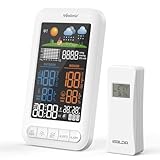 Vexloria Stazione Meteo Wireless Con Sensore Esterno, Termometro Da Interno, Igrometro Da Interno Con Visualizzazione Della Temperatura, Previsioni Meteo, Sveglia, Versione Di Aggiornamento Bianco
