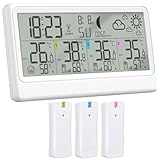 Stazione Meteo con 3 Sensore Esterno, Stazione Meteo con Display LCD 8,5”, Termometro Interno ed Esterno, Igrometro, Barometro, Previsioni Meteo, Fasi Lunari, Sveglia, Funzione Snooze e RCC