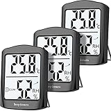 hoyiours Termometro Digitale Ambiente, 3 Pezzi Igrometro Professionale con Indicatore Smile, Misuratore di Umidità e Alta Precisione, Termometro da Casa Interno per Ufficio, Scuola, Serra, Nero