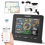 Raddy WF-100C Lite 13-IN-1 - Stazione meteo wireless interna/esterna, con temperatura, pressione barometrica, umidità, anemometro, pluviometro, previsioni meteo, per casa, giardino
