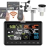 Sainlogic Stazione Meteo con Sensore Esterno WLAN Professionale - Stazione Meteo WiFi con Pluviometro, Anemometro, Previsioni Meteo, Display a Colori e Collegamento Wunderground