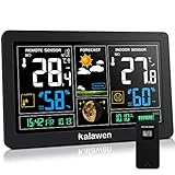 Kalawen Stazione Meteo Automatica Digitale Wireless Meteorologica con Schermo LCD Display Sveglia Tempo Data Temperatura Umidità Previsioni di Tempo con Sensore Esterno Wireless