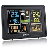 BALDR Stazione Meteo con Sensore Esterno, Display a Colori, Orologio Radiofonico DCF, Previsioni del Tempo, Barometro, Fasi Lunari, Termometro Interno ed Esterno, Igrometro