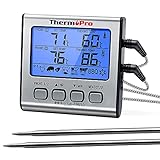 ThermoPro TP17 Termometro Cucina Digitale a Doppia Sonda con Modalità Timer e Display LCD per Cottura BBQ Alimenti Carne Forno Arrosto Griglia