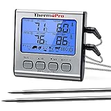 ThermoPro TP17 Termometro Cucina Digitale a Doppia Sonda con Modalità Timer e Display LCD per Cottura BBQ Alimenti Carne Forno Arrosto Griglia