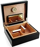 ADORINI Humidor Torino - Deluxe in nero | igrometro a capello ad alta precisione per la conservazione di 30 sigari | scatola di sigari per regolare l'umidità.